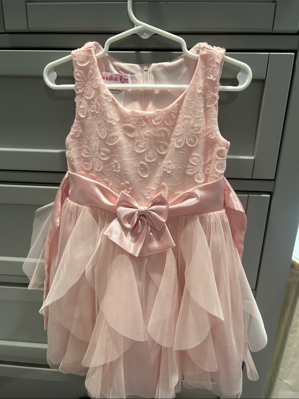 Jessica Ann Pink Floral Lace Tulle Bow Party Dress
